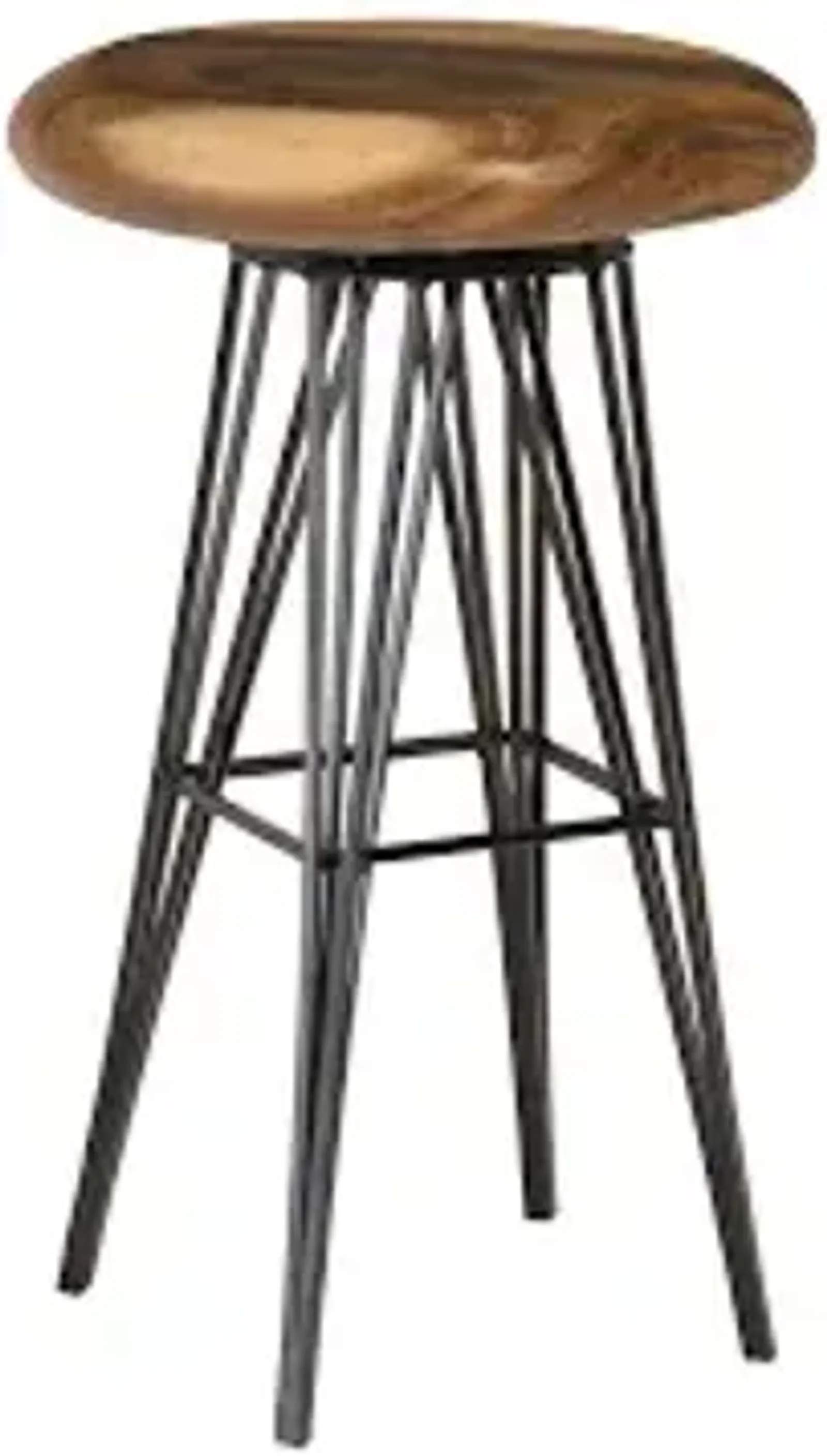 string bar stool on black metal legs, swivel seat, chamcha wood, natural