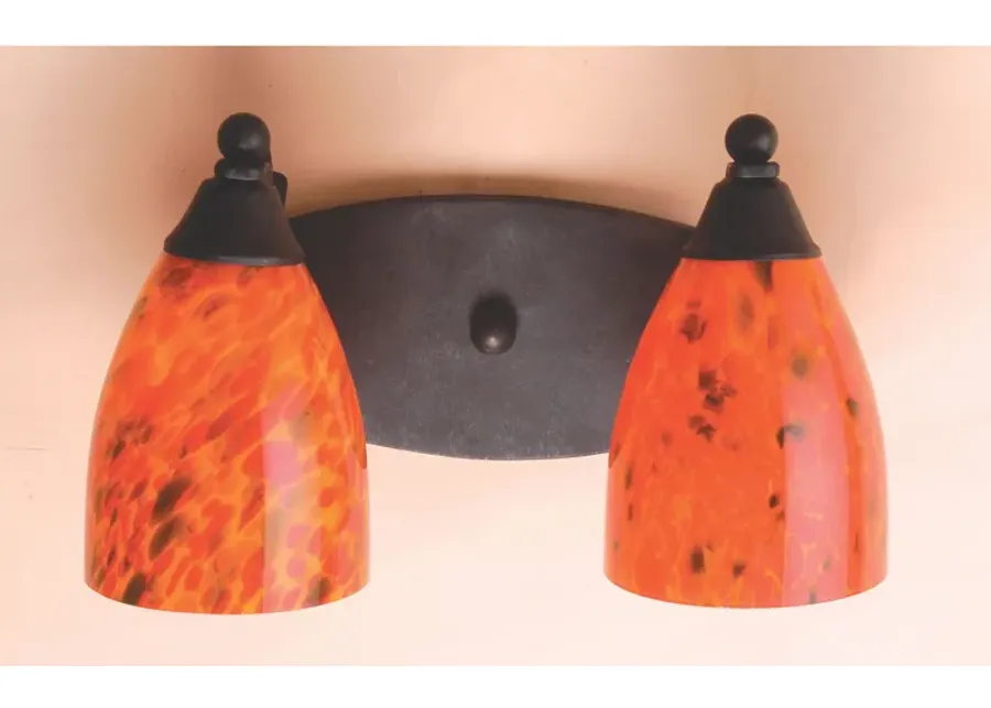 Classico 14'' Wide 2-Light Vanity Light - Dark Rust with Fire Red Glass