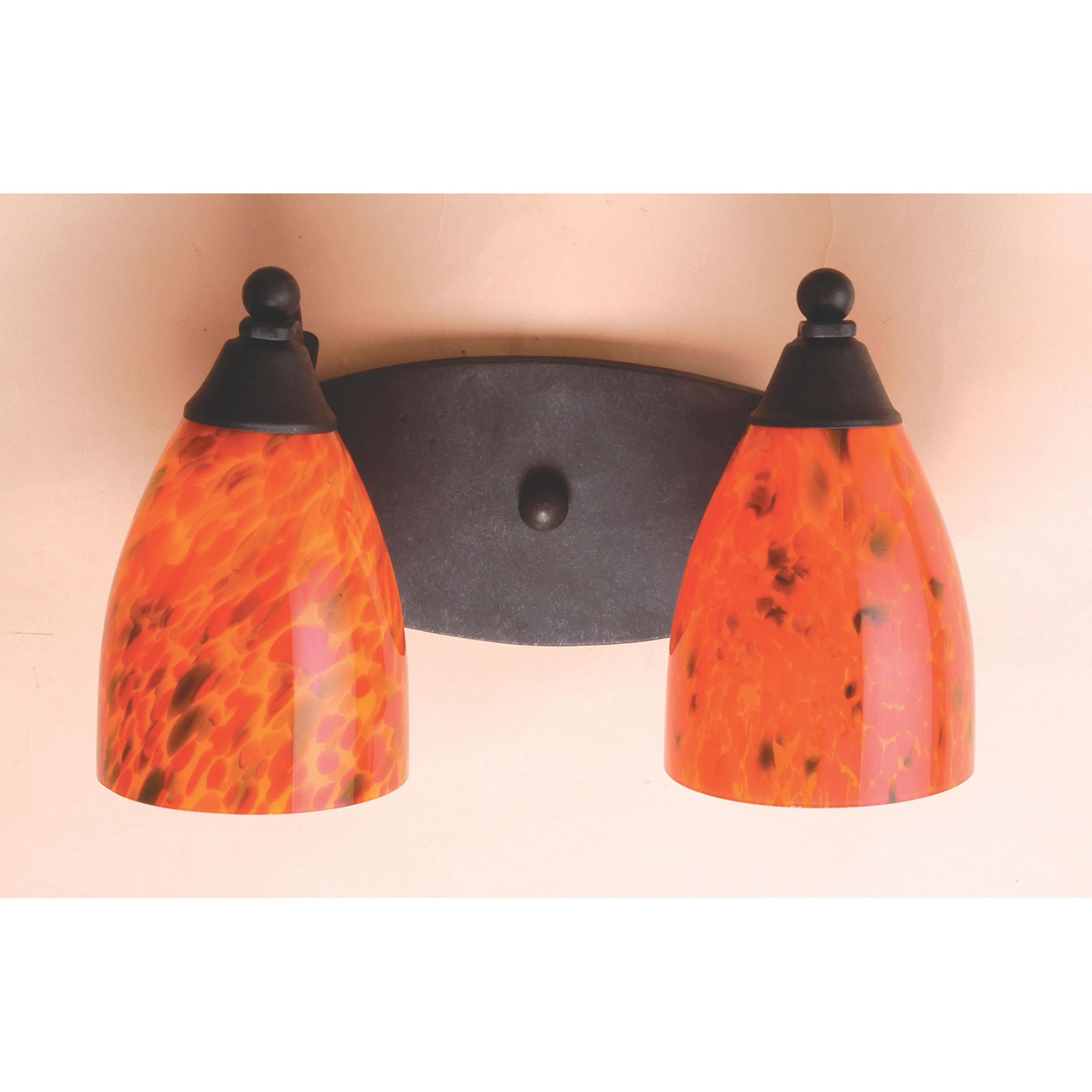 Classico 14'' Wide 2-Light Vanity Light - Dark Rust with Fire Red Glass