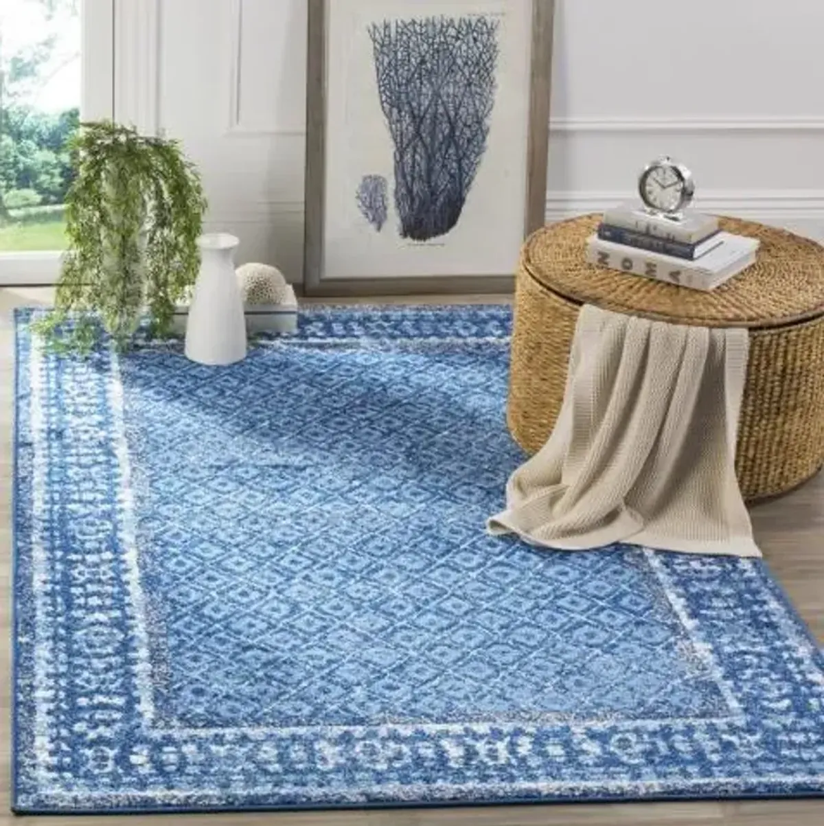 Adirondack Contemporary Light Blue / Dark Blue 2'-6" X 18' Powerloomed Rug