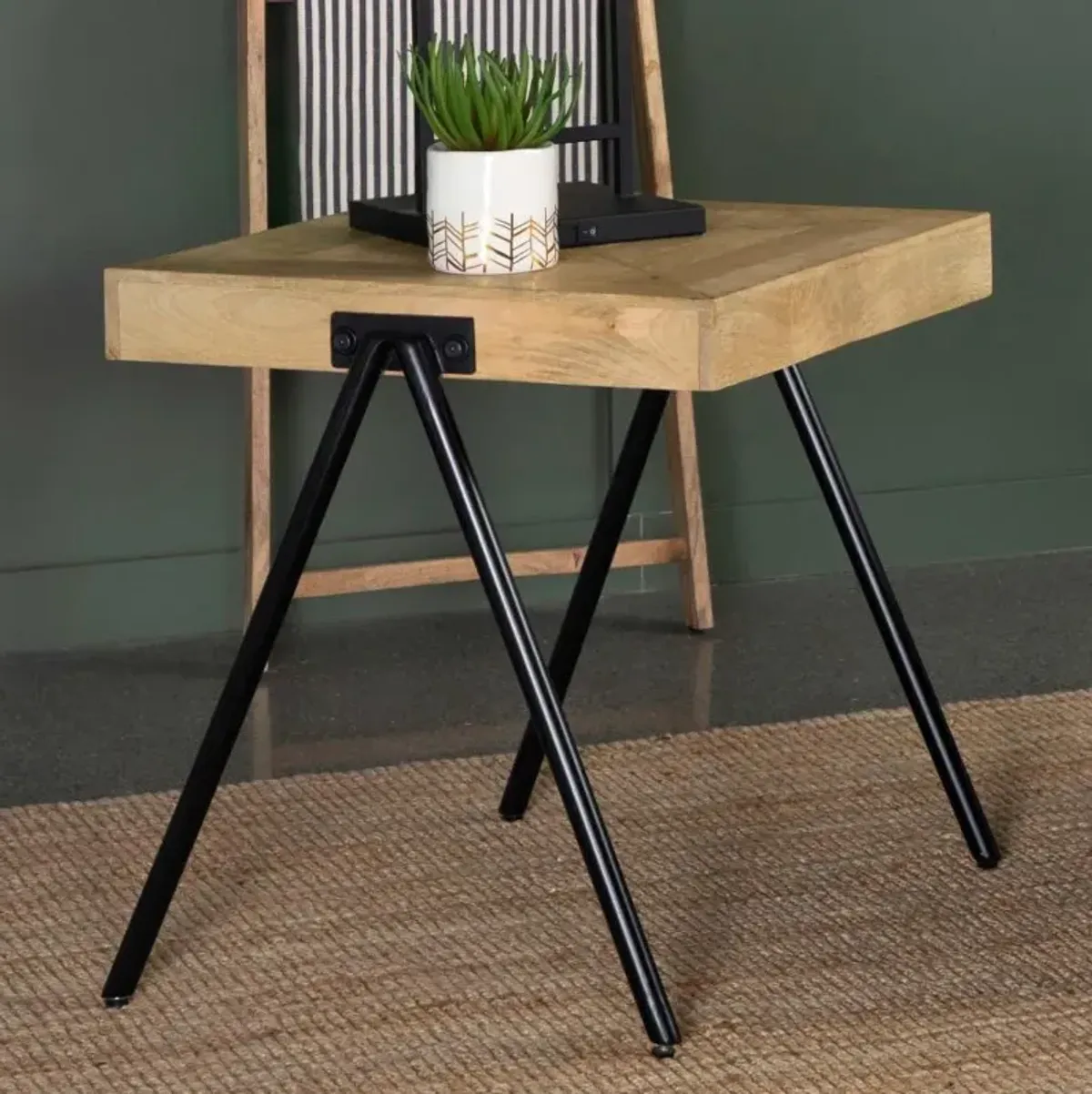 Bedfordshire Square End Table with Metal Legs Natural And Black