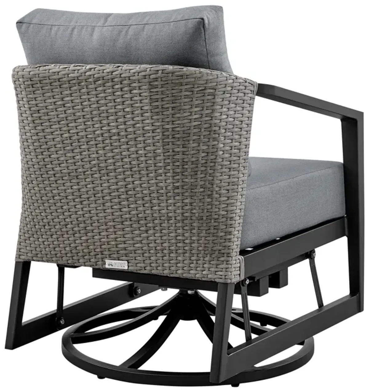 Aileen 3 Piece Patio Outdoor Swivel Seating Set in Black Aluminum with Gray Wicker and Cushions