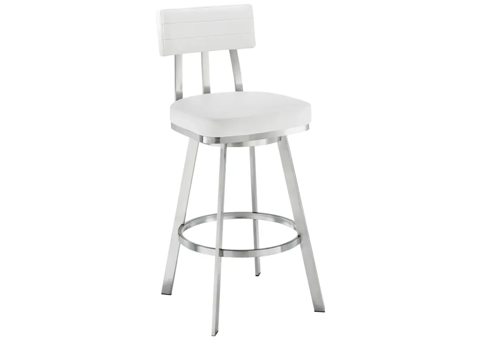 Benjamin 30" Swivel Bar Stool in Brushed Stainless Steel with White Faux Leather