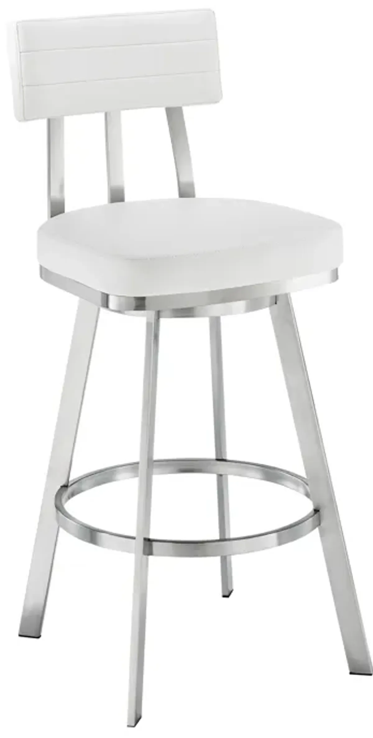 Benjamin 30" Swivel Bar Stool in Brushed Stainless Steel with White Faux Leather