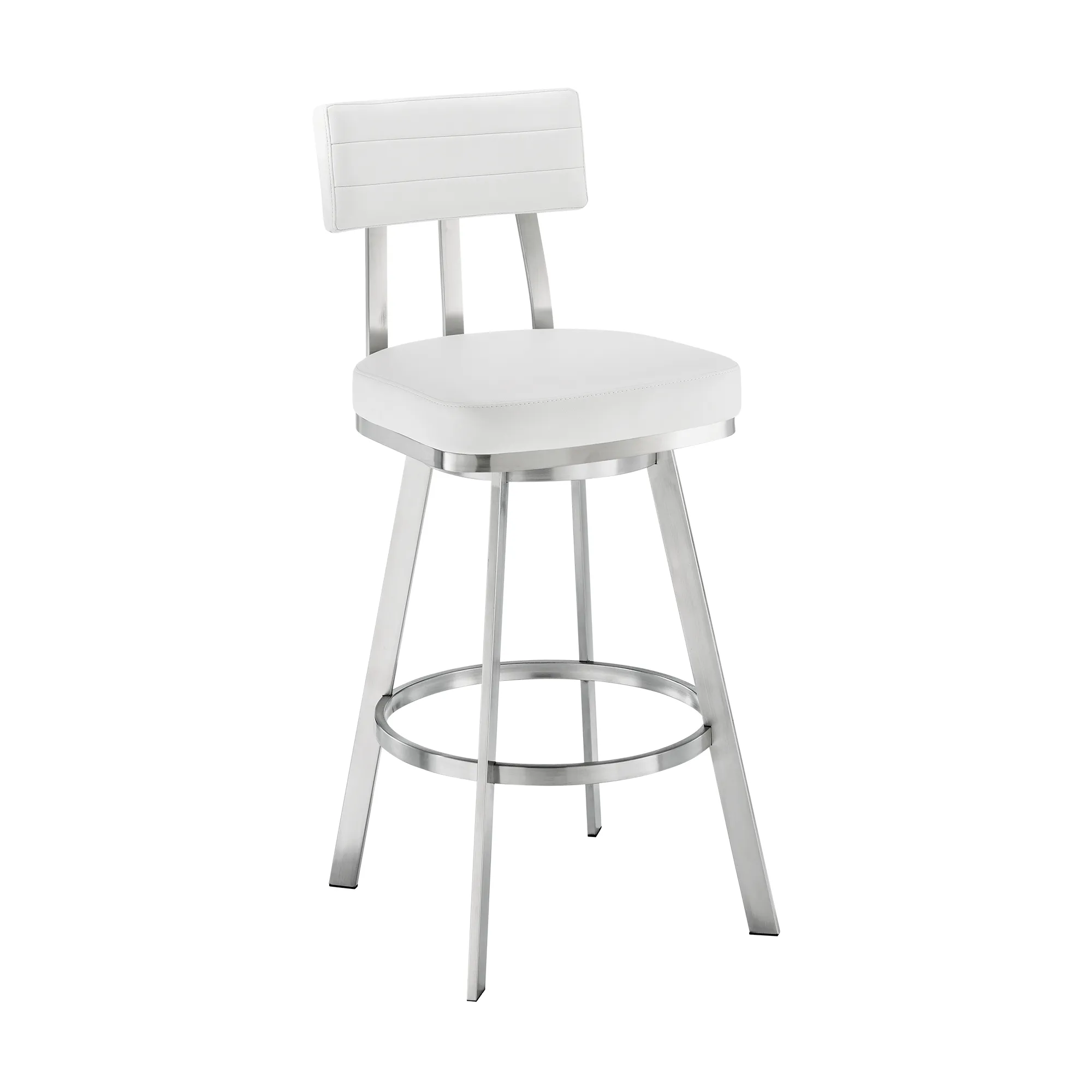 Benjamin 30" Swivel Bar Stool in Brushed Stainless Steel with White Faux Leather