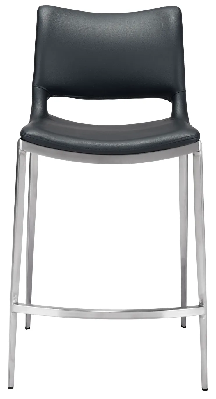 Ace Counter Stool (Set of 2) Black & Silver