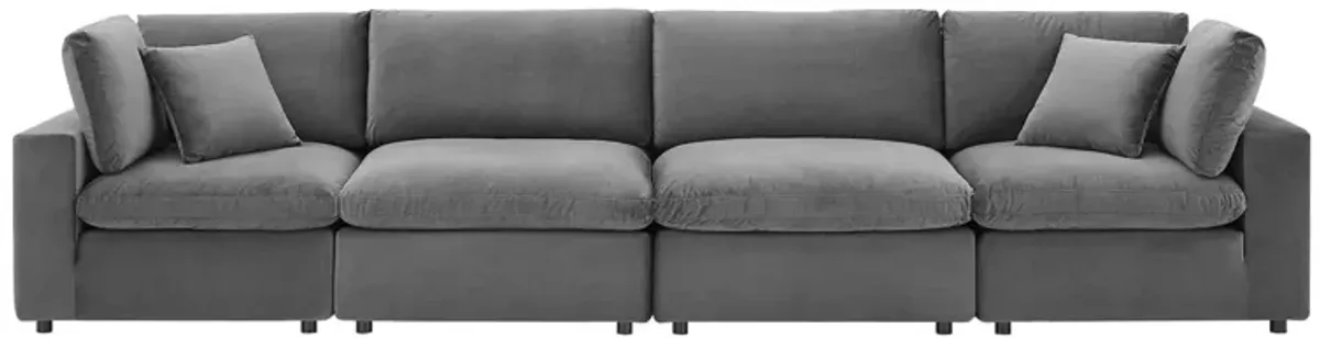 Commix Down Filled Overstuffed Performance Velvet 4-Seater Sofa