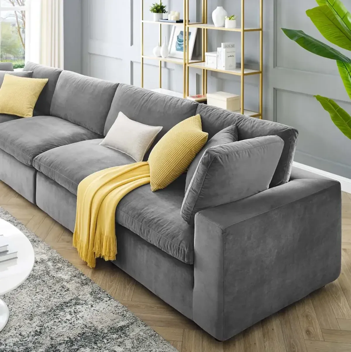 Commix Down Filled Overstuffed Performance Velvet 4-Seater Sofa