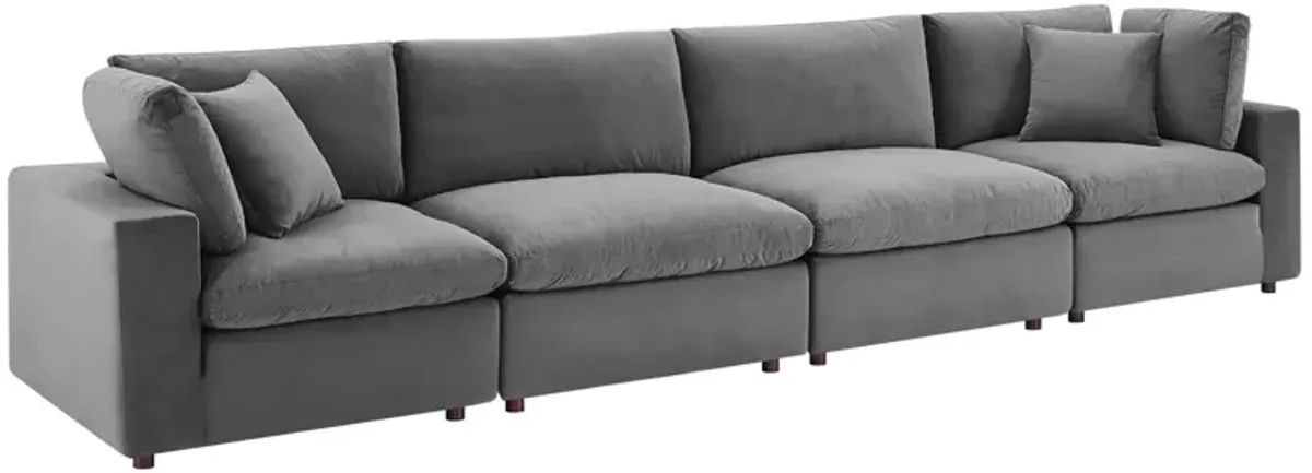 Commix Down Filled Overstuffed Performance Velvet 4-Seater Sofa