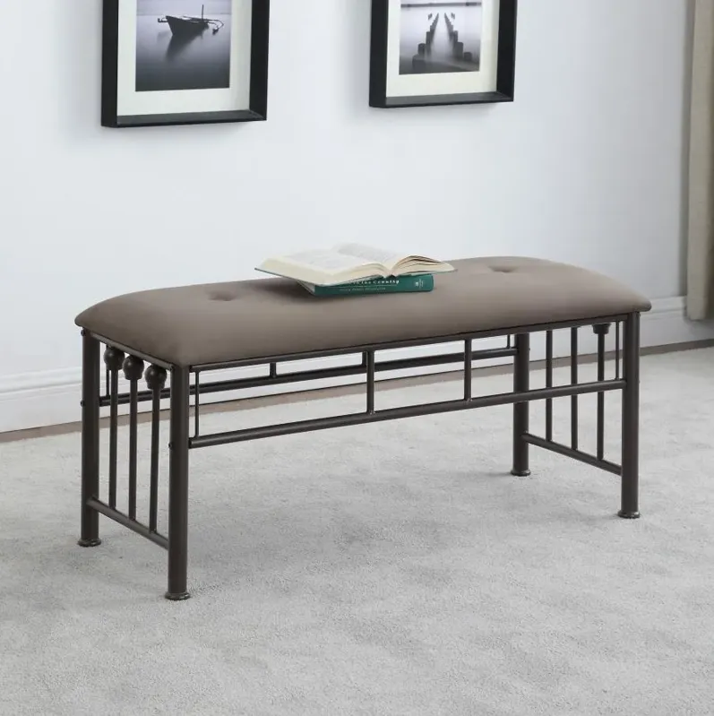 Livingston Upholstered Bench Brown and Dark Bronze