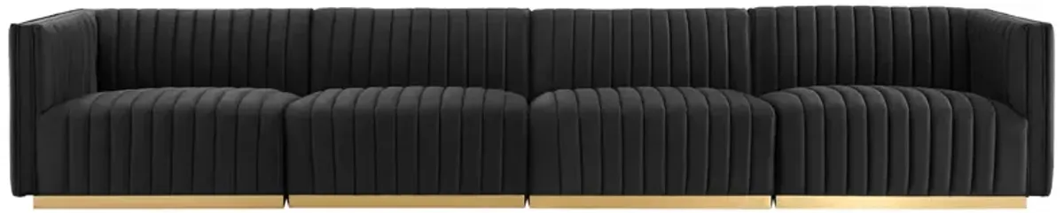 Conjure Channel Tufted Performance Velvet 4-Piece Sofa