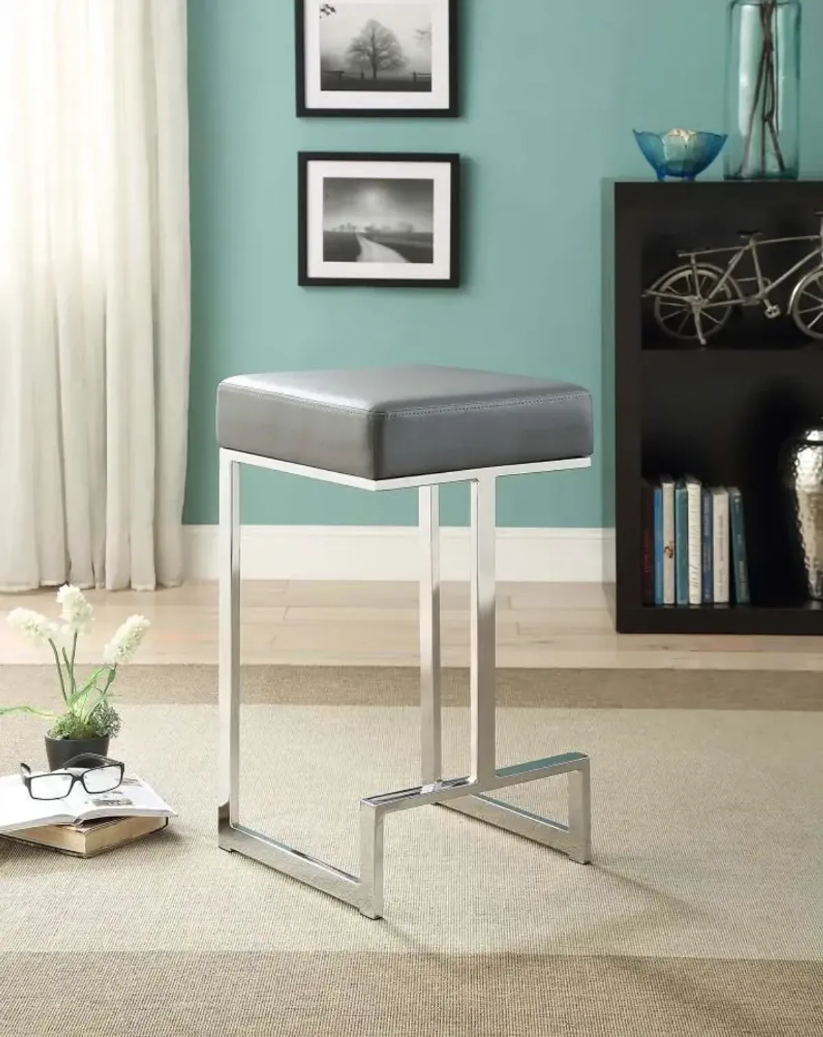 Gervase Square Counter Height Stool Grey and Chrome