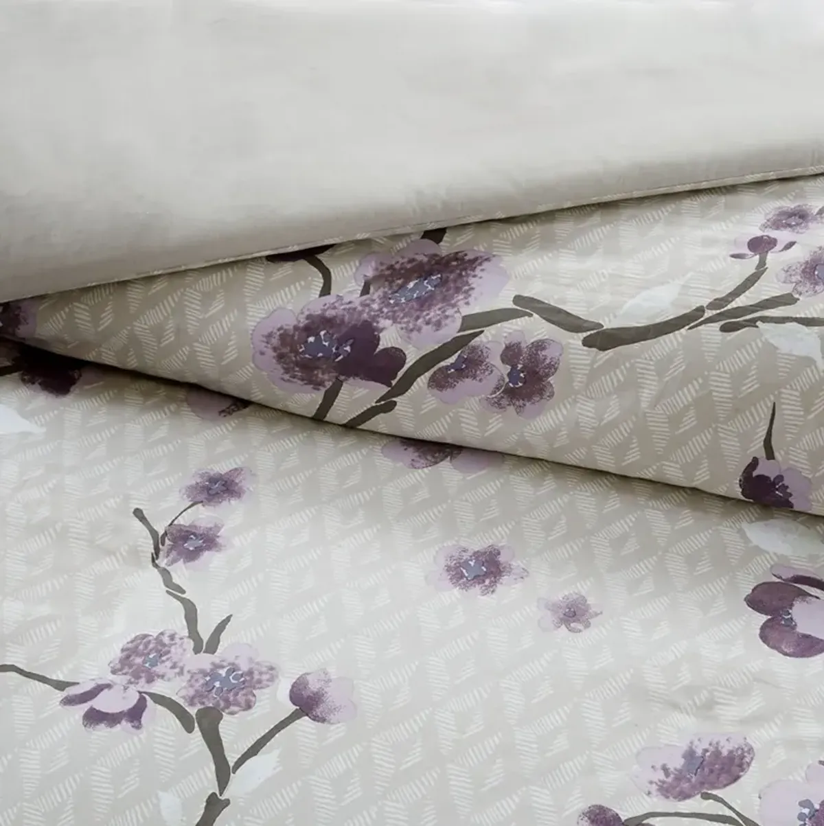 Madison Park Holly Purple/Taupe 7 Piece Cotton Duvet Cover Set