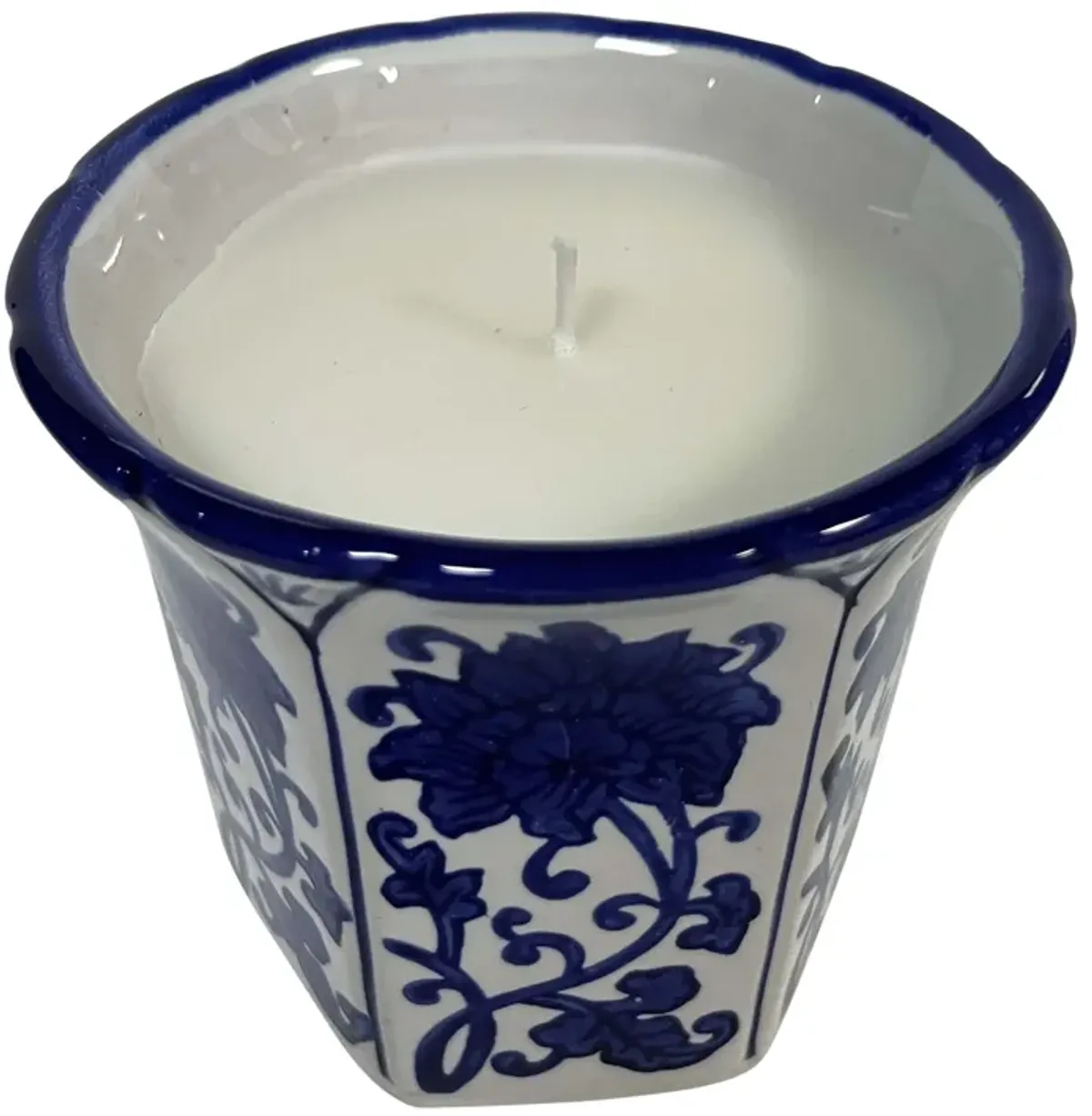 4", 6oz Fluted Chinoiserie Candle , Blue/white