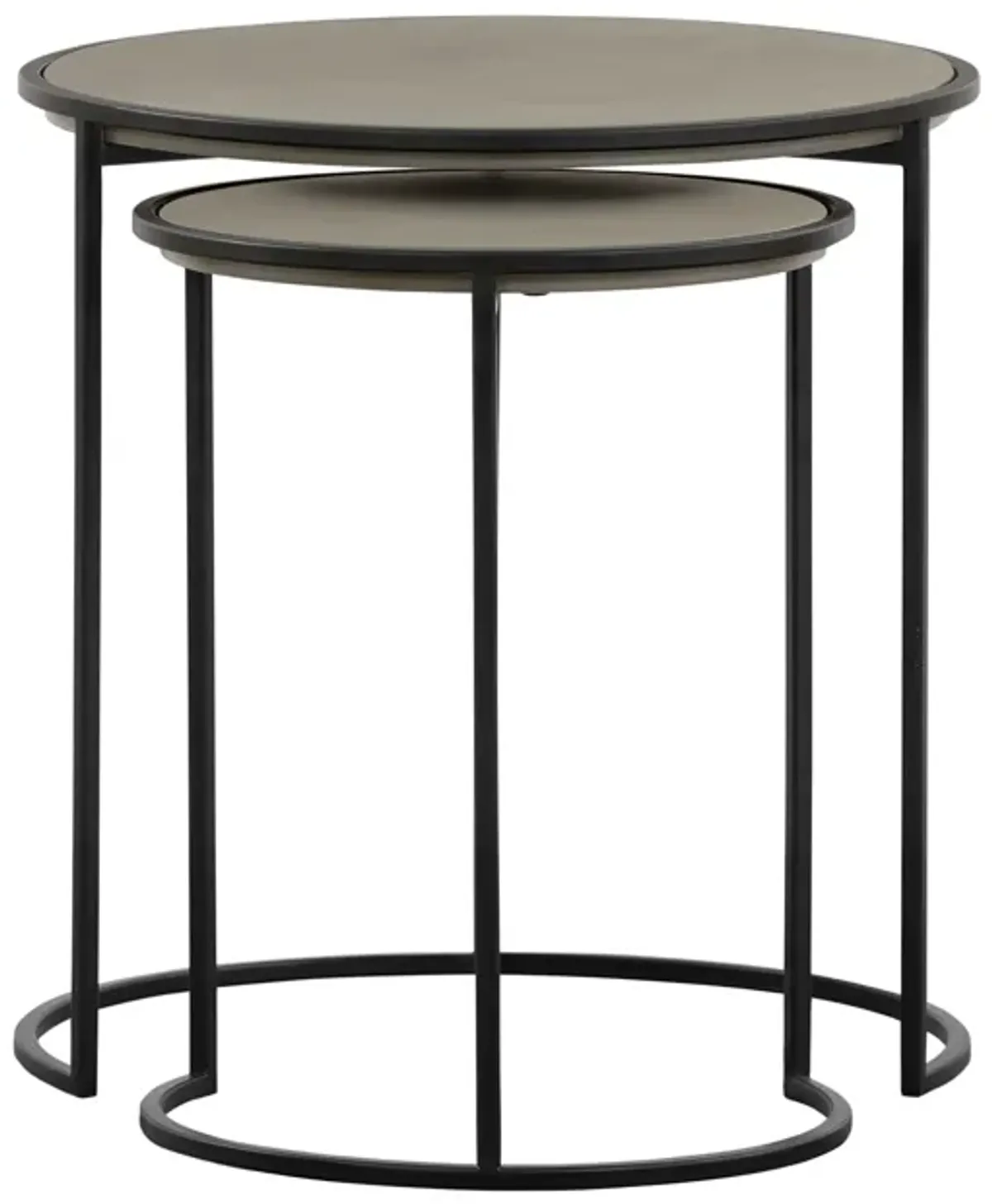 Rina Concrete and Black Metal 2 Piece Nesting End Table Set