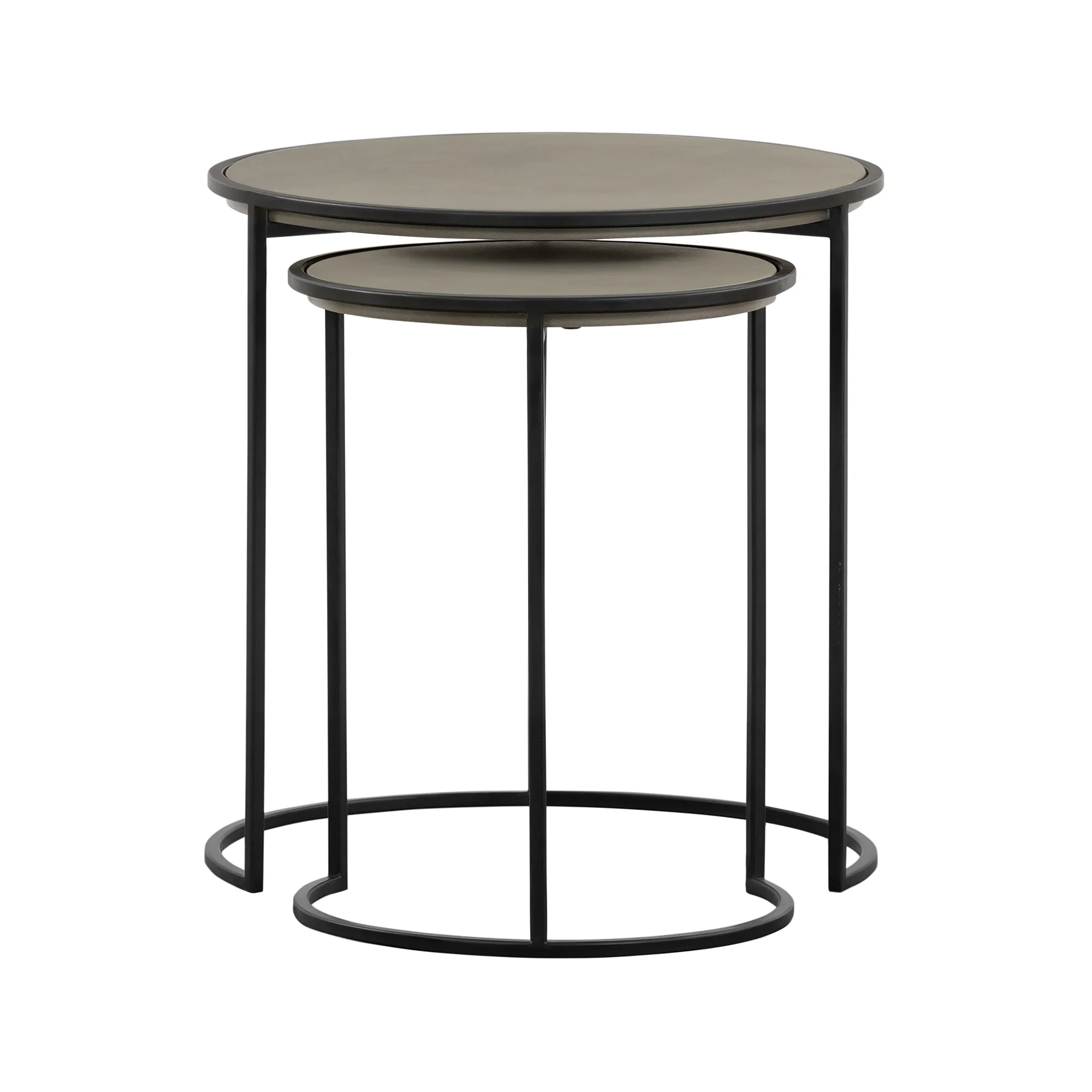 Rina Concrete and Black Metal 2 Piece Nesting End Table Set