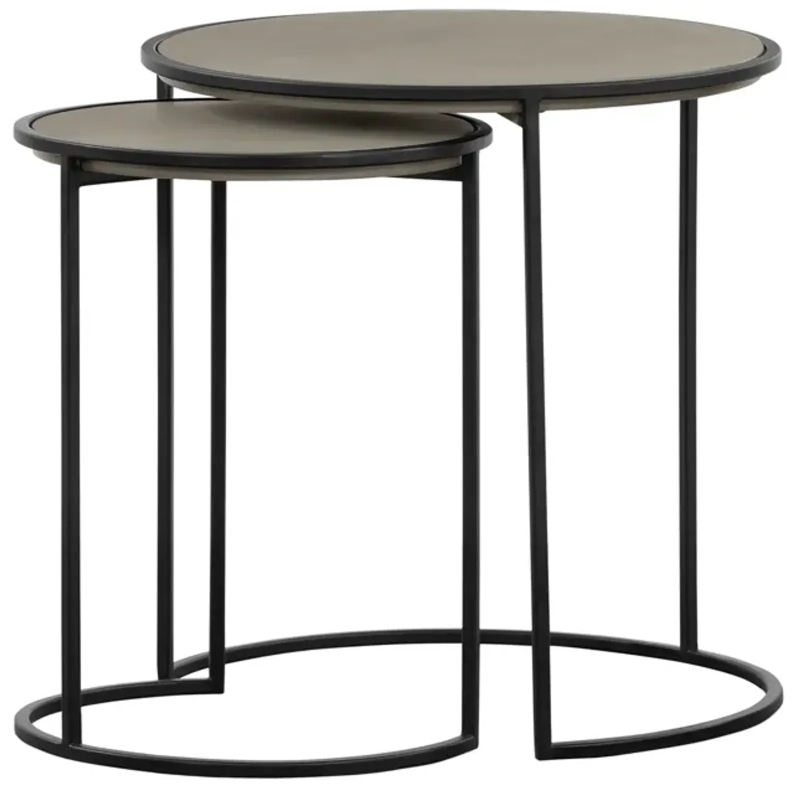 Rina Concrete and Black Metal 2 Piece Nesting End Table Set