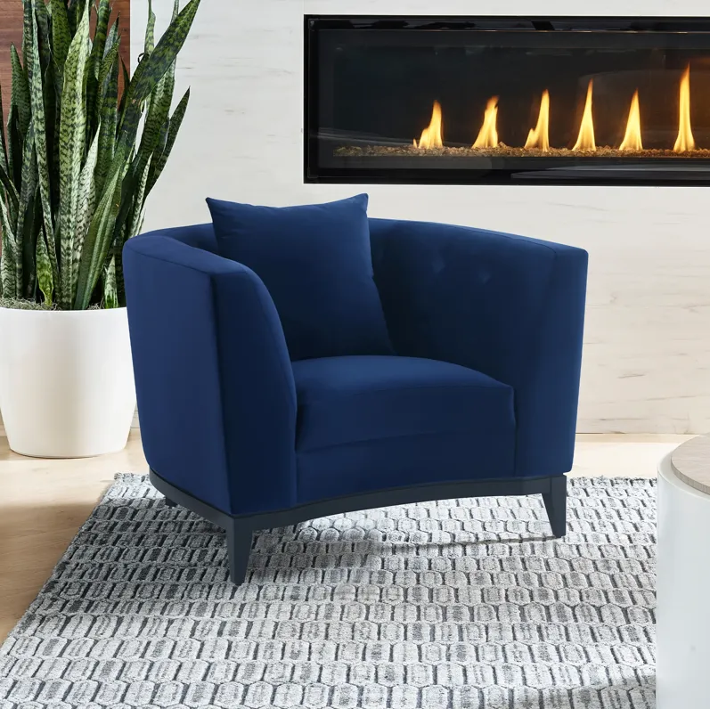 Melange Blue Velvet Upholstered Accent Chair with Black Wood Base