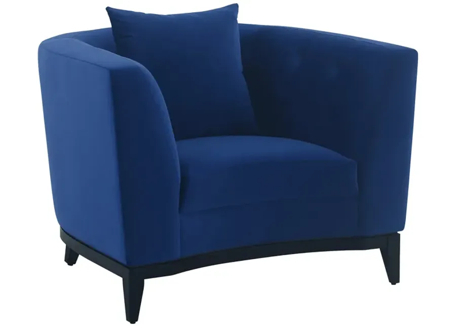 Melange Blue Velvet Upholstered Accent Chair with Black Wood Base