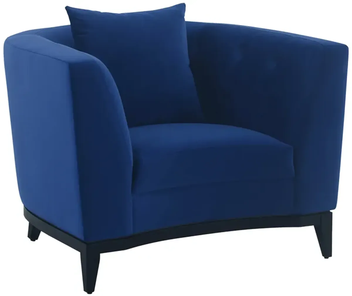 Melange Blue Velvet Upholstered Accent Chair with Black Wood Base