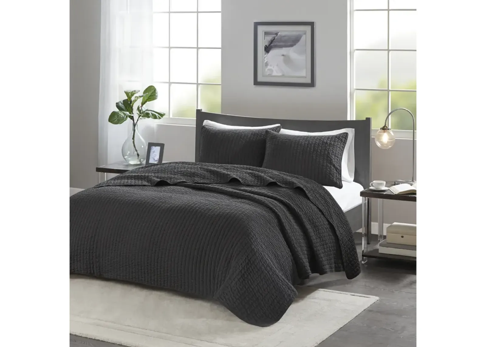 Madison Park Keaton Black 3 Piece Quilt Set