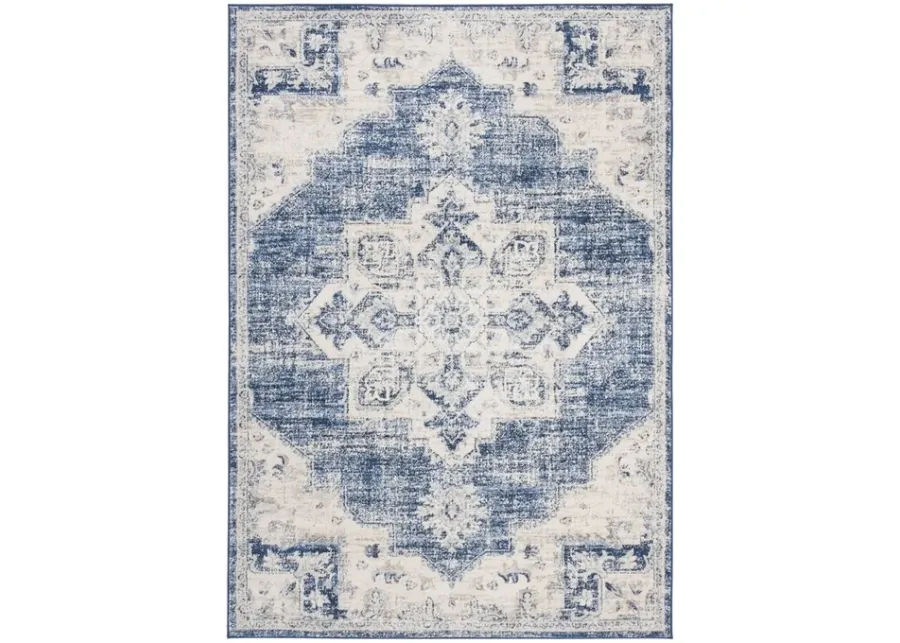 Brentwood 865 Ivory / Navy 5'-3" X 7'-6" Medium Rectangle Powerloomed Rug