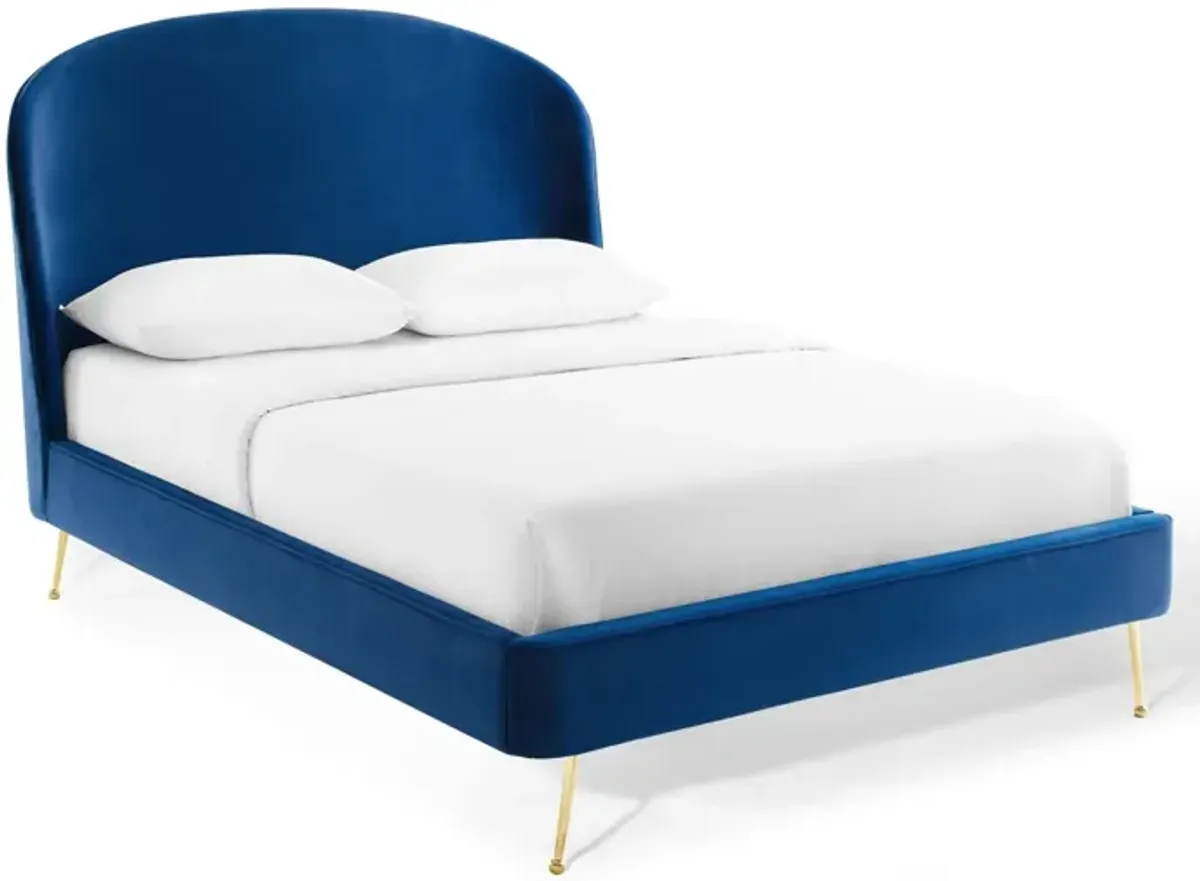 Mira Upholstered Performance Velvet Queen Platform Bed