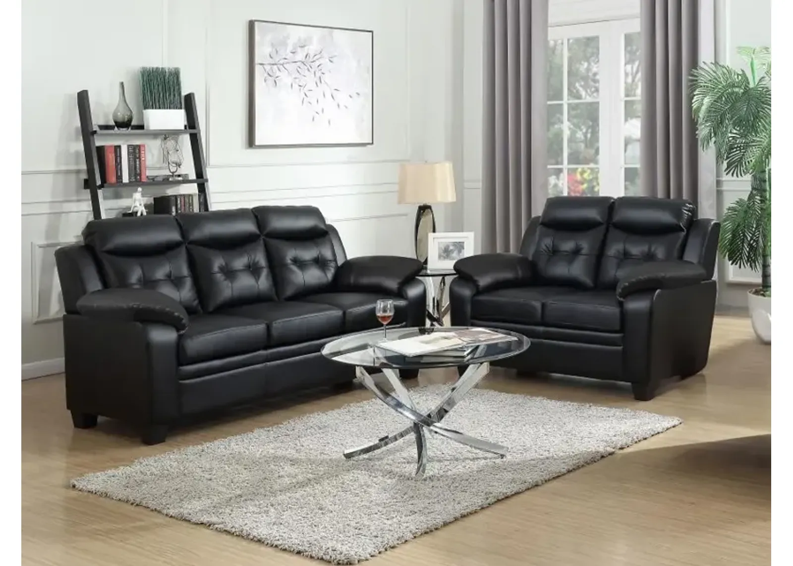 Finley Upholstered Pillow Top Arm Living Room Set Black