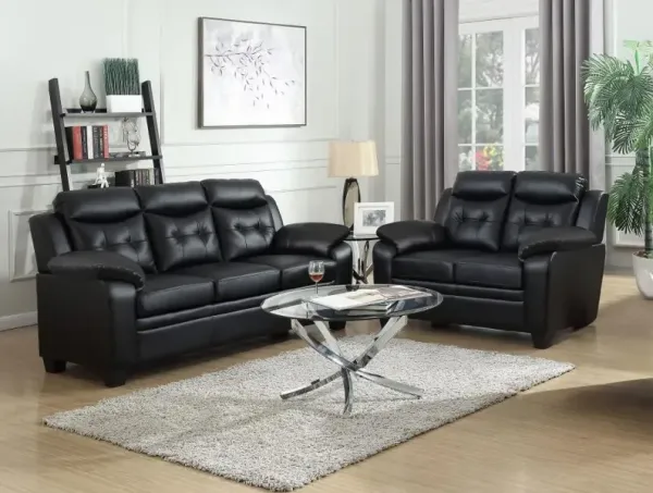 Finley Upholstered Pillow Top Arm Living Room Set Black