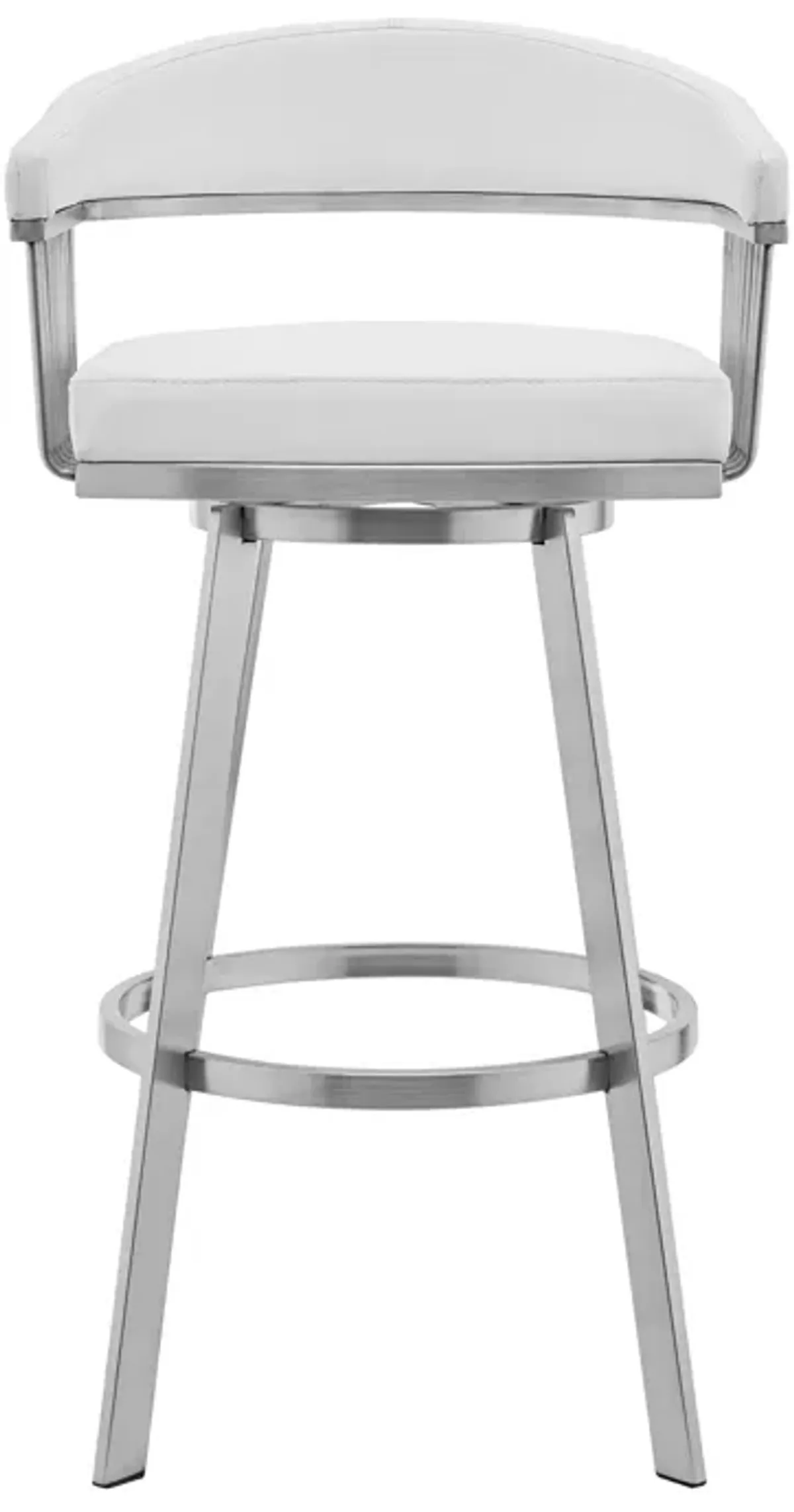 Bronson 29" White Faux Leather and Brushed Stainless Steel Swivel Bar Stool