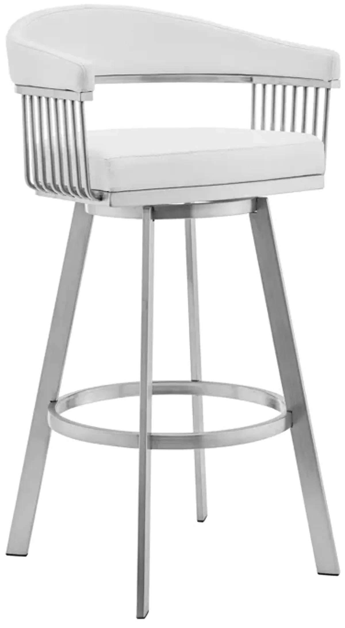 Bronson 29" White Faux Leather and Brushed Stainless Steel Swivel Bar Stool