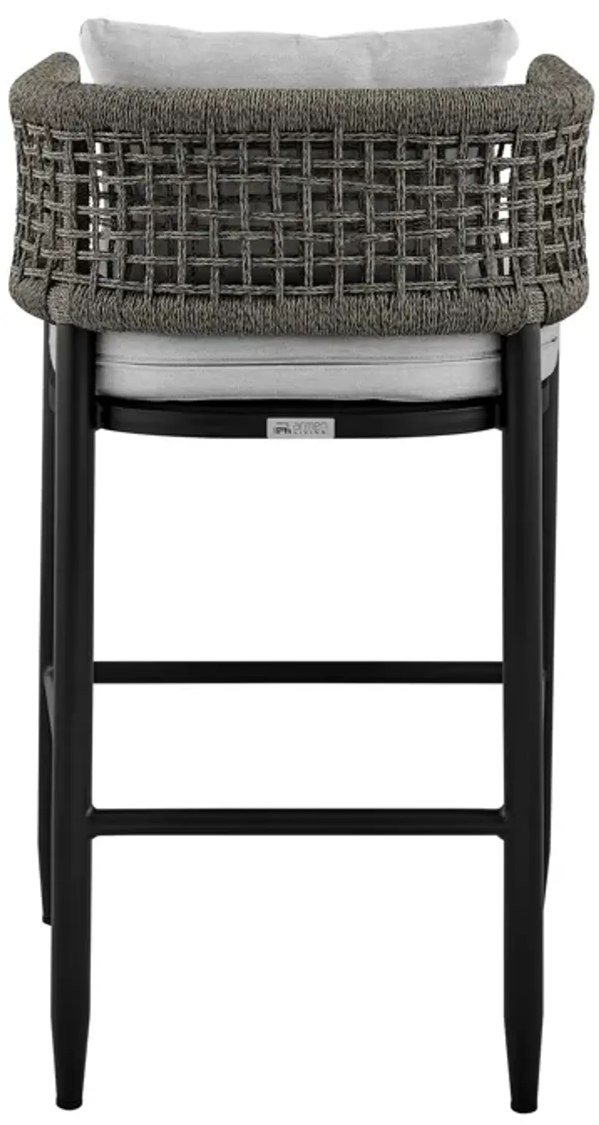 Felicia Outdoor Patio Counter Height Bar Stool in Aluminum with Gray Rope and Cushions