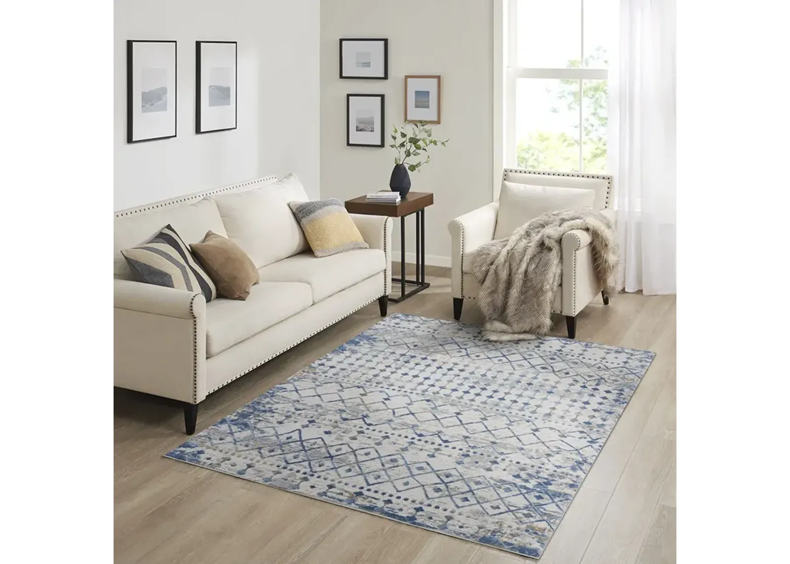 Madison Park Hannah Blue/Cream Moroccan Global Woven Area Rug