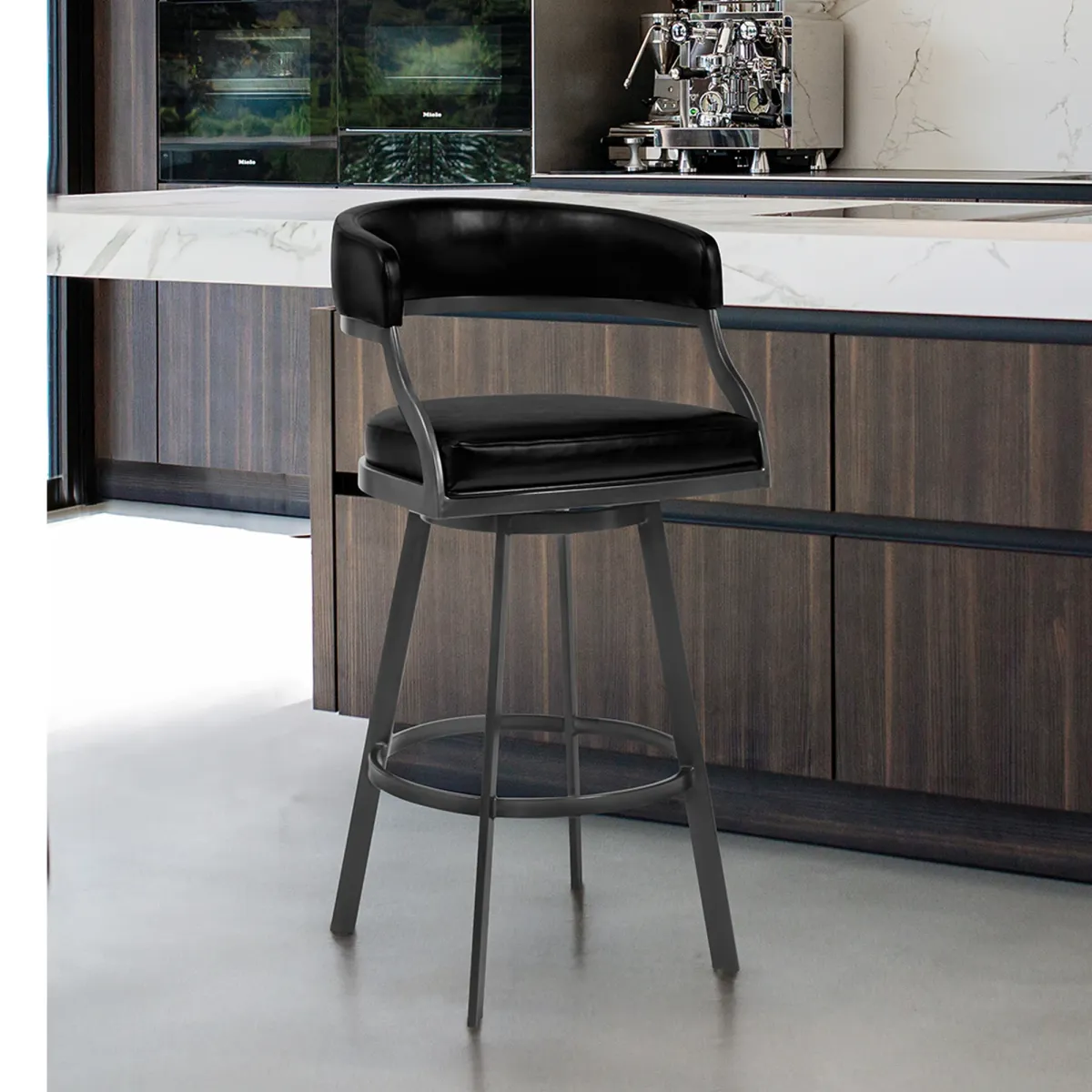 Dione 30" Bar Height Barstool in Mineral Finish and Vintage Black Faux Leather