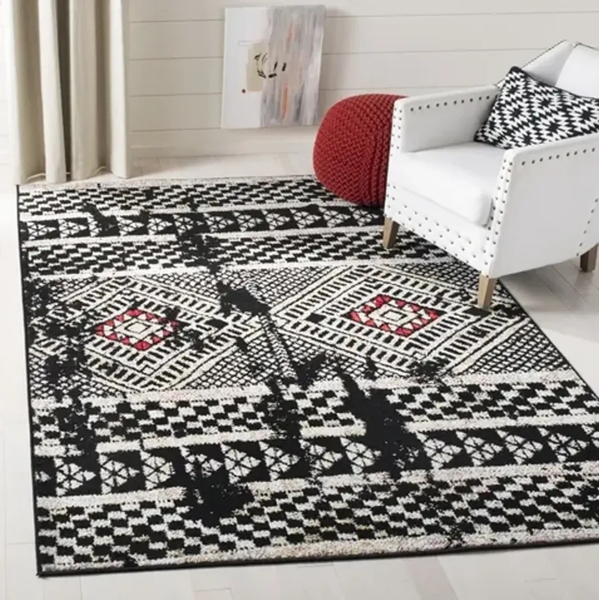 ADIRONDACK Contemporary Black / Light Grey 9' X 12' Powerloomed Rug