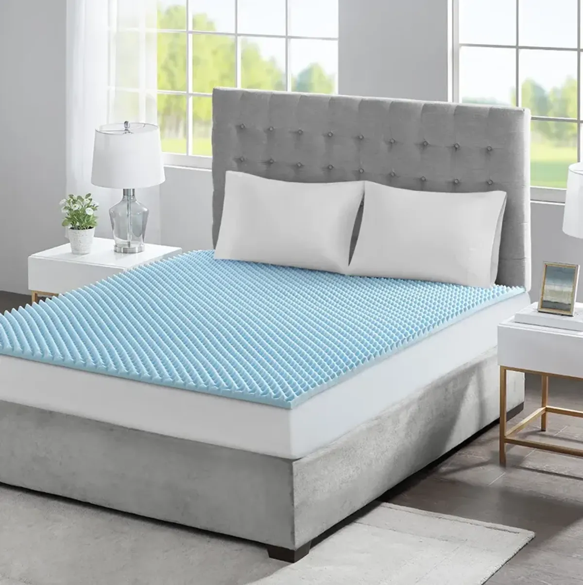 Sleep Philosophy 1.5" Gel Memory Foam Blue All Season Reversible Hypoallergenic 1.5" Cooling Mattress Topper