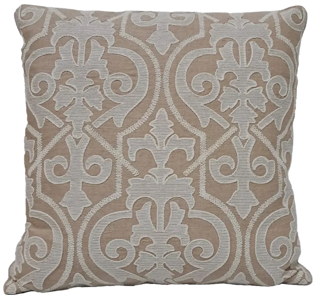 Embroidered Scrollwork 20x20'' Pillow - Tan