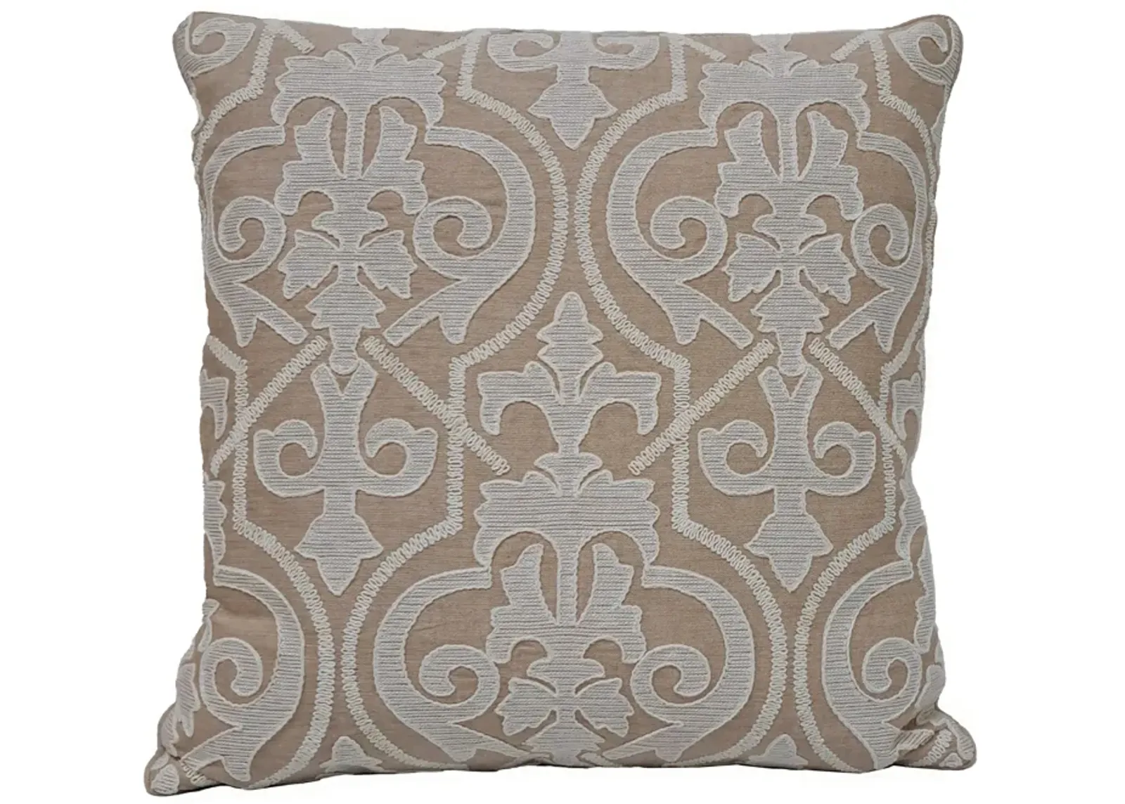 Embroidered Scrollwork 20x20'' Pillow - Tan