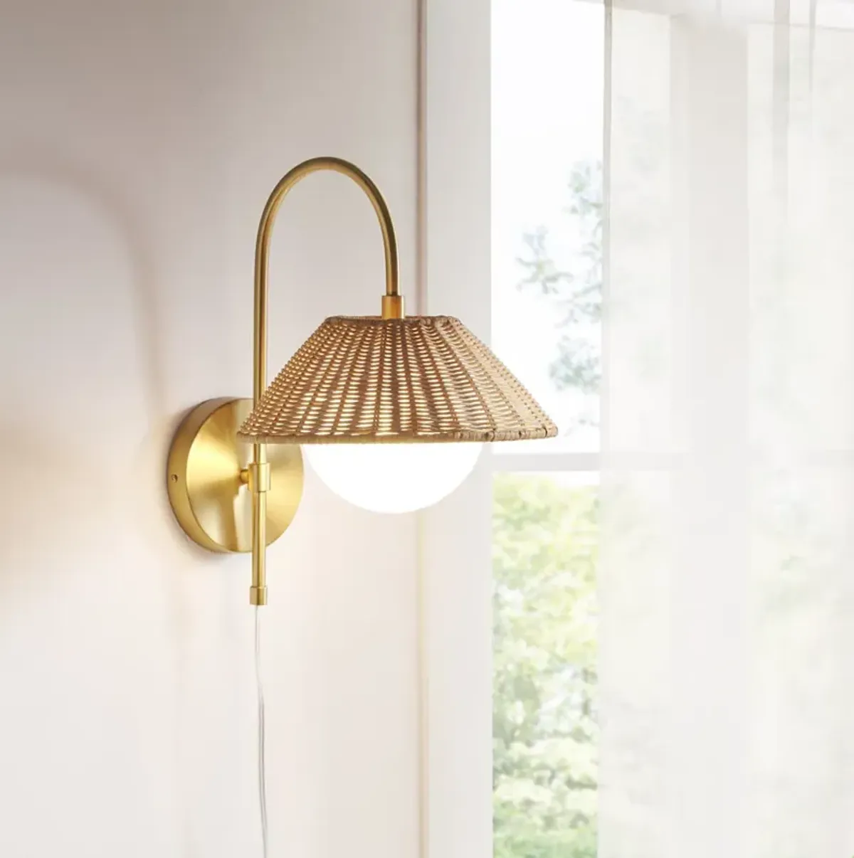 INK+IVY Laguna Gold Rattan Weave Wall Sconce