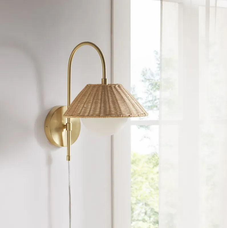 INK+IVY Laguna Gold Rattan Weave Wall Sconce