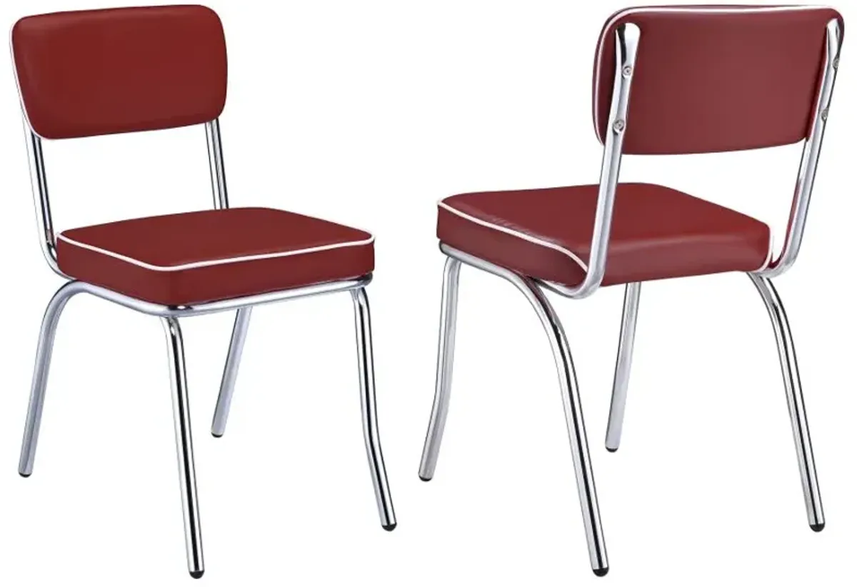 Retro Open Back Side Chairs Red and Chrome (Set of 2)