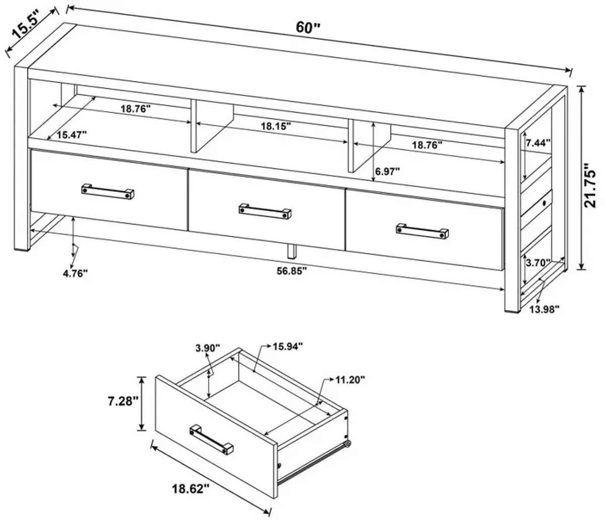 James 3-drawer Composite Wood 60" TV Stand Antique Pine