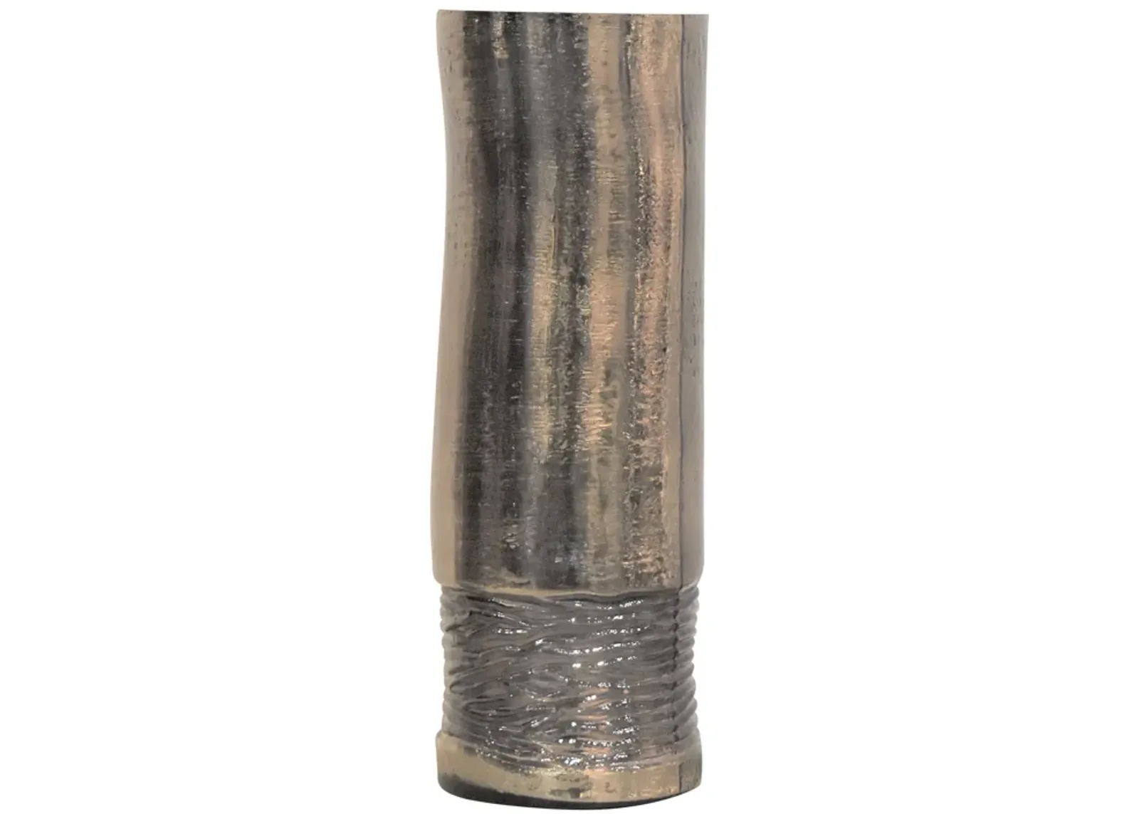 Glass, 14" Textured Enamel Vase, Bronze