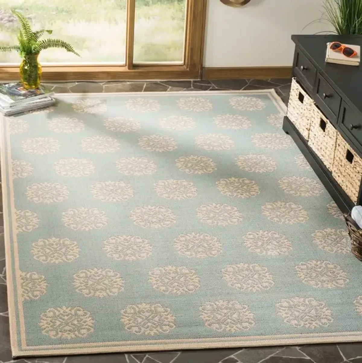 LINDEN 181 Collection LND181K-4 Aqua / Cream 4' X 6'