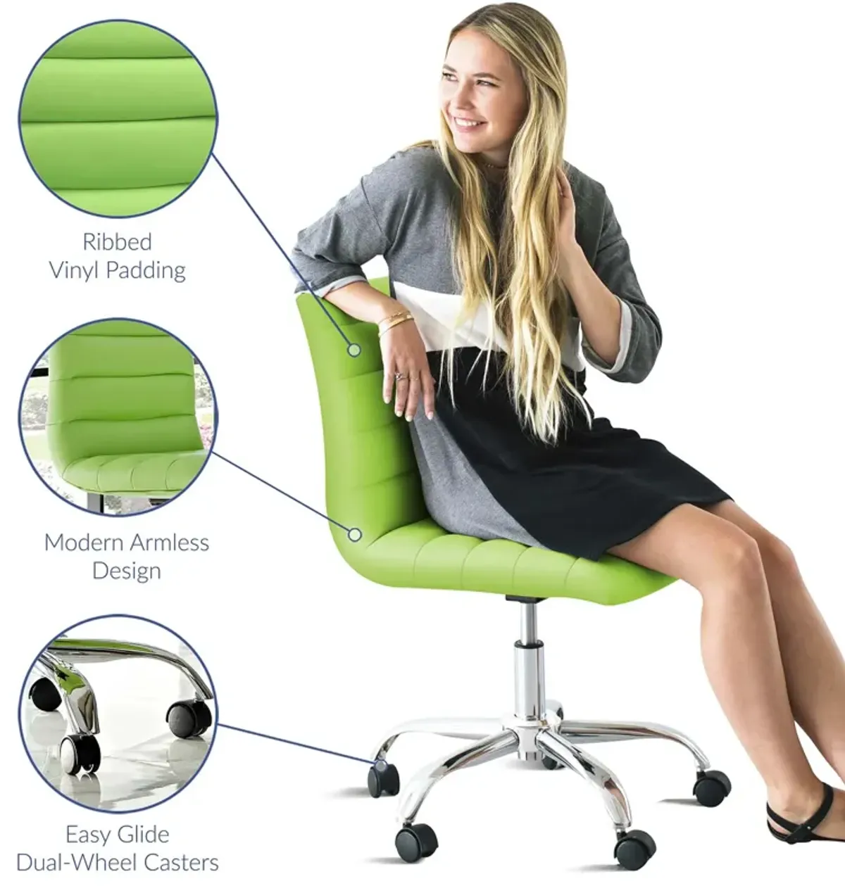 Ripple Armless Mid Back Vinyl Office Chair