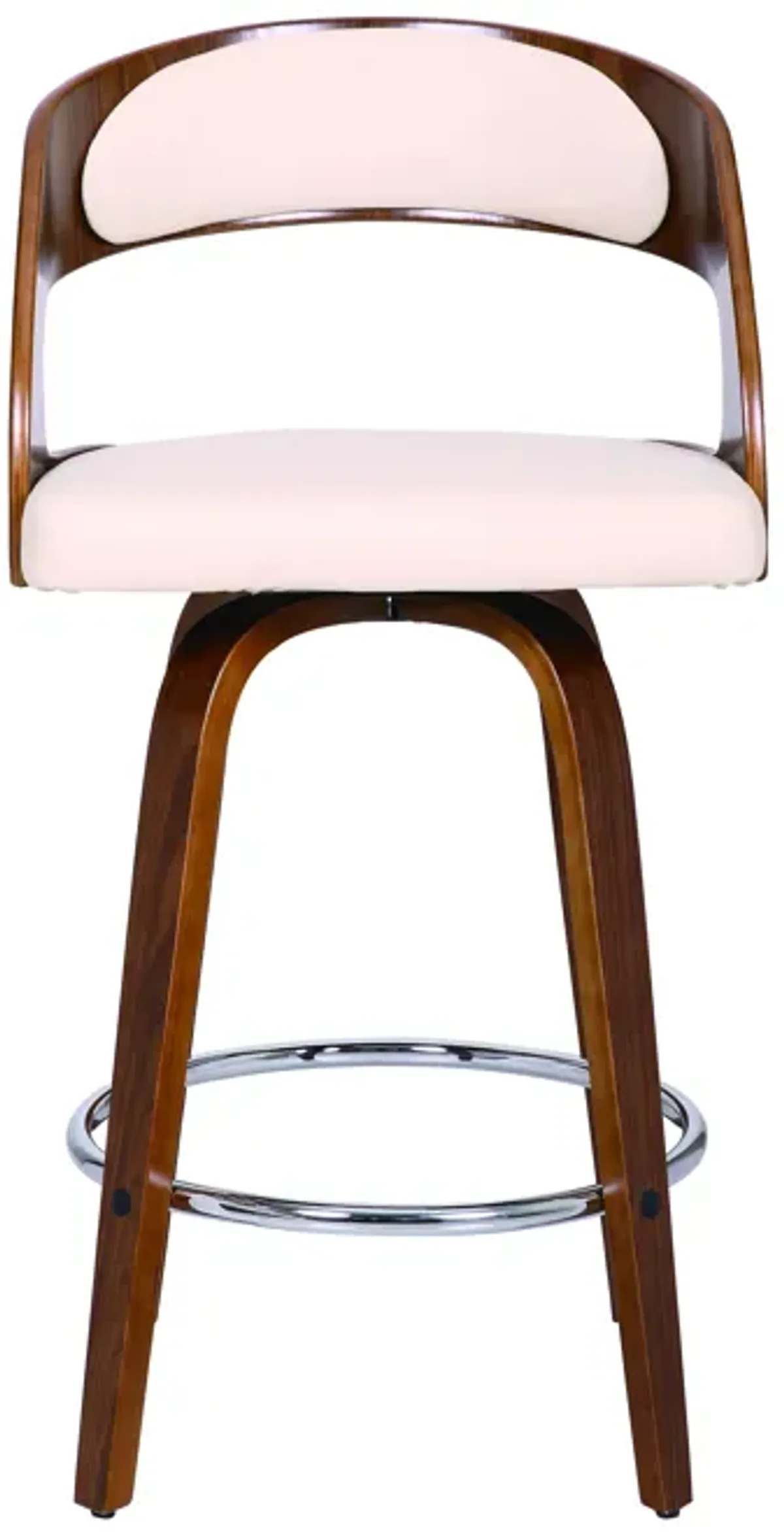 Shelly 26" Counter Height Swivel Cream Faux Leather and Walnut Wood Bar Stool