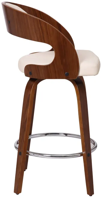 Shelly 26" Counter Height Swivel Cream Faux Leather and Walnut Wood Bar Stool