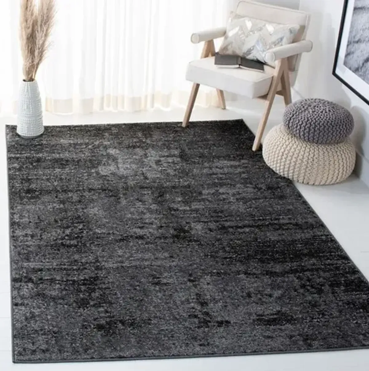 Adirondack Contemporary Black / Ivory 2'-6" X 8' Powerloomed Rug