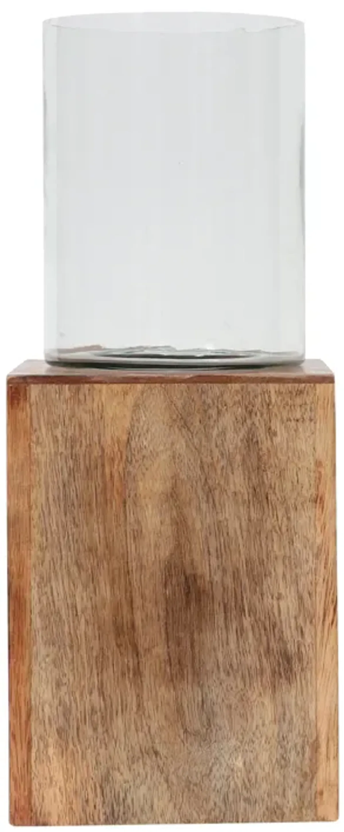 Wood, 15" Square Base Pillar Hurricane, Natural