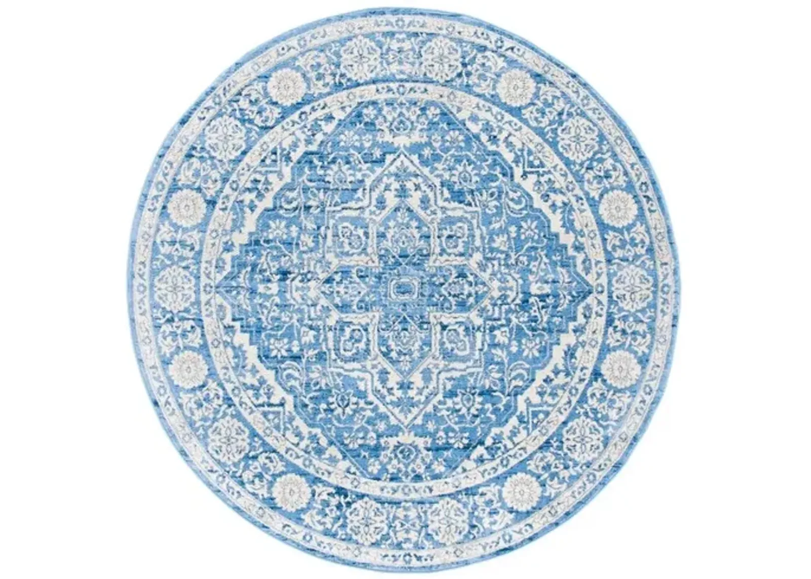 Brentwood 832 Ivory / Navy 5' X 5' Round Round Powerloomed Rug